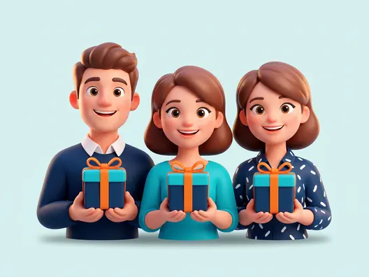 שלושה עובדים חוגגים עם מתנות: מתנות לצוות ולעובדים